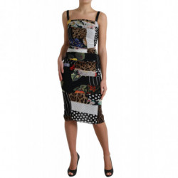 Abito aderente leopardato floreale midi patchwork multicolor - IT40-S