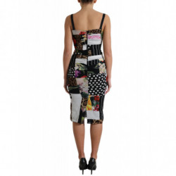 Abito aderente leopardato floreale midi patchwork multicolor - IT40-S