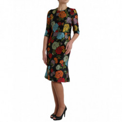 Abito al ginocchio con ricamo floreale nero - IT40-S
