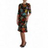 Abito al ginocchio con ricamo floreale nero - IT40-S