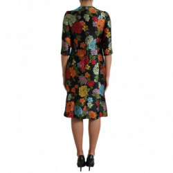 Abito al ginocchio con ricamo floreale nero - IT40-S