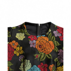 Abito al ginocchio con ricamo floreale nero - IT40-S