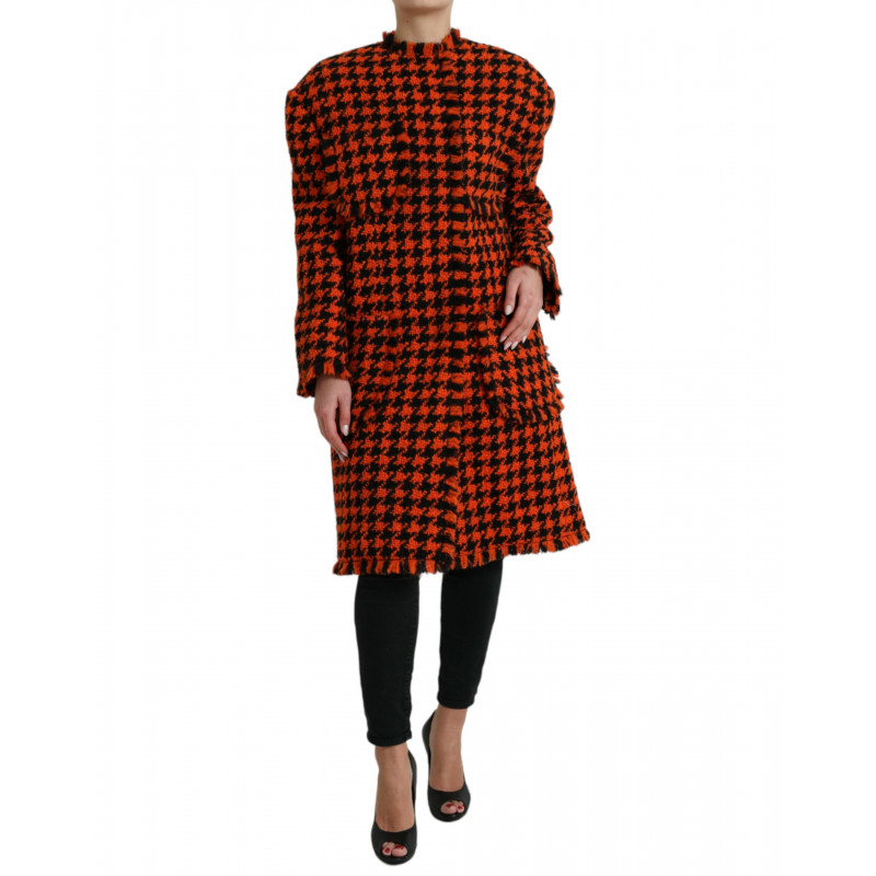 Giacca cappotto a maniche lunghe pied de poule arancione - IT40-S