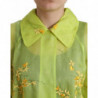 Giacca a cappotto lungo con ricamo floreale in seta verde - IT40-S