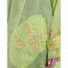 Giacca a cappotto lungo con ricamo floreale in seta verde - IT40-S