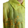 Giacca a cappotto lungo con ricamo floreale in seta verde - IT40-S