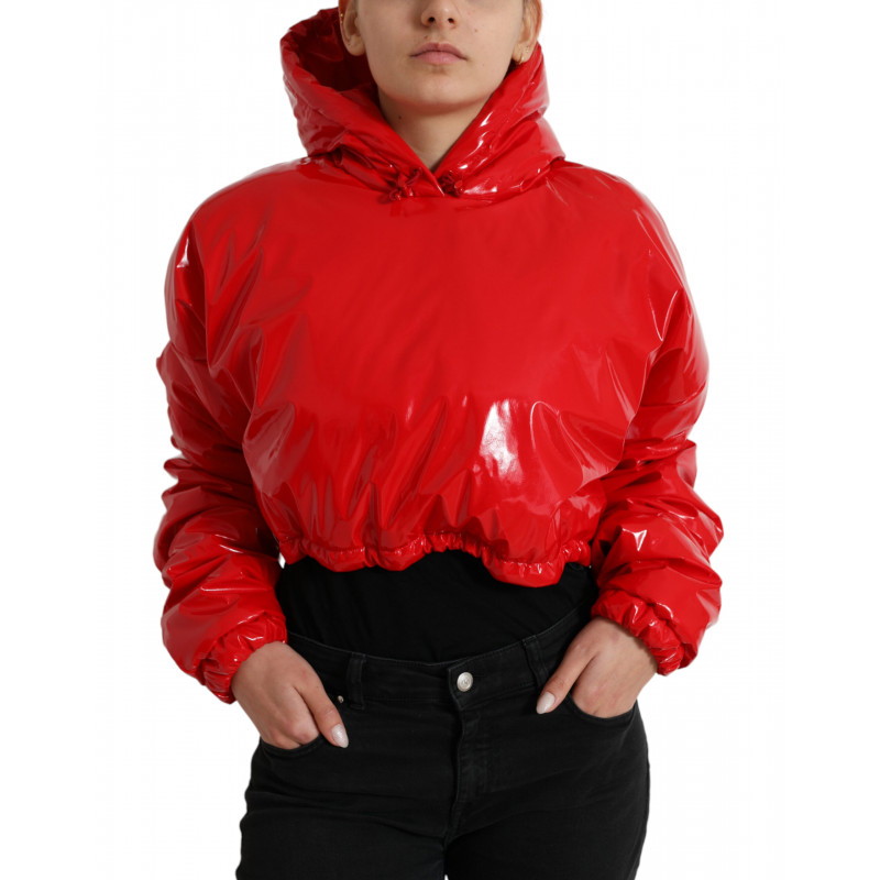 Giacca corta corta con cappuccio rosso lucido - IT40-S