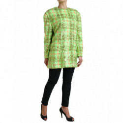 Giacca cappotto a quadri con paillettes in nylon verde - IT40-S