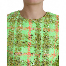 Giacca cappotto a quadri con paillettes in nylon verde - IT40-S