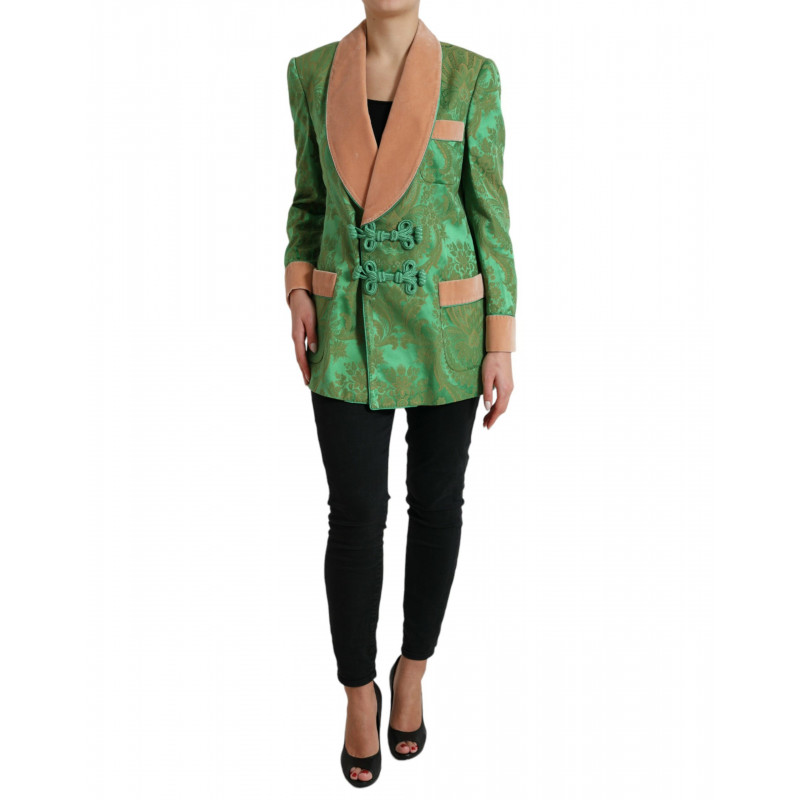 Giacca cappotto doppiopetto floreale verde - IT40-S