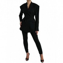 Giacca cappotto doppiopetto in lana a righe nere - IT40-S