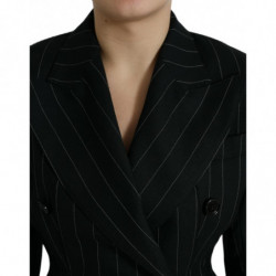 Giacca cappotto doppiopetto in lana a righe nere - IT40-S