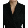 Giacca cappotto doppiopetto in lana a righe nere - IT40-S