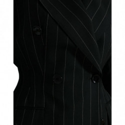 Giacca cappotto doppiopetto in lana a righe nere - IT40-S