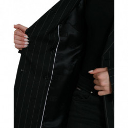 Giacca cappotto doppiopetto in lana a righe nere - IT40-S