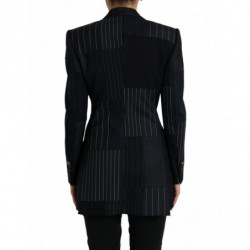 Giacca cappotto doppiopetto in lana a righe nere - IT40-S