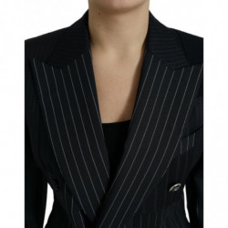 Giacca cappotto doppiopetto in lana a righe nere - IT40-S