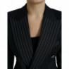 Giacca cappotto doppiopetto in lana a righe nere - IT40-S