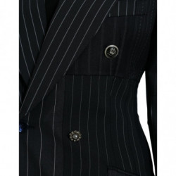 Giacca cappotto doppiopetto in lana a righe nere - IT40-S