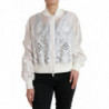 Giubbotto bomber con zip intera in seta pizzo floreale bianco - IT40-S