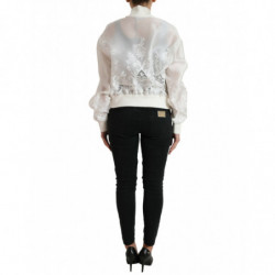 Giubbotto bomber con zip intera in seta pizzo floreale bianco - IT40-S
