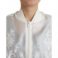 Giubbotto bomber con zip intera in seta pizzo floreale bianco - IT40-S