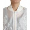 Giubbotto bomber con zip intera in seta pizzo floreale bianco - IT40-S