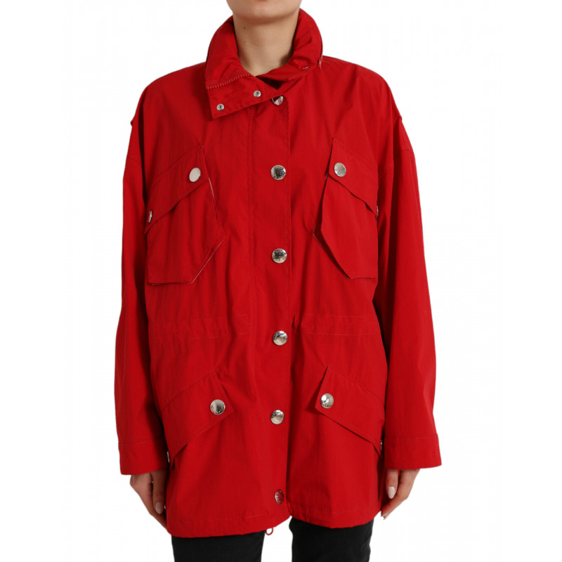 Giacca impermeabile bottoni cappuccio poliestere rosso - IT40-S