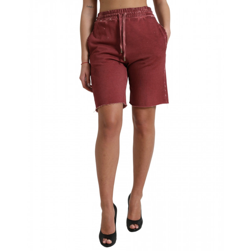 Pantaloncini corti in felpa di cotone marrone a vita alta - IT40-S