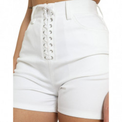 Pantaloncini hot pants vita alta pizzo bianco sul davanti - IT40-S