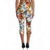 Pantaloni cropped a vita alta con stampa maioliche bianche - IT40-S