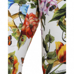 Pantaloni cropped a vita alta con stampa maioliche bianche - IT40-S