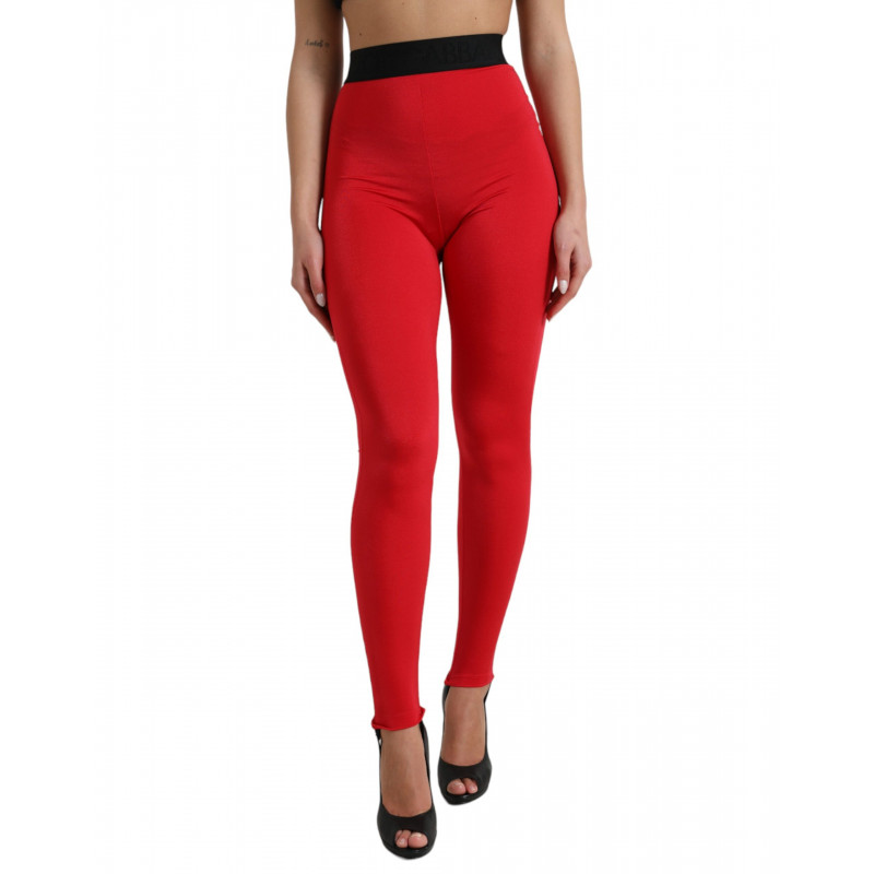 Pantaloni leggings slim in nylon rosso con logo DG - IT40-S