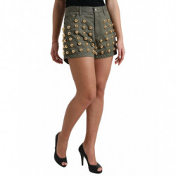 Pantaloncini hot pants a vita alta in cotone decorato verde - IT40-S