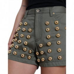 Pantaloncini hot pants a vita alta in cotone decorato verde - IT40-S