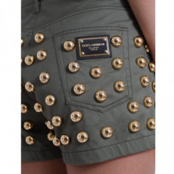 Pantaloncini hot pants a vita alta in cotone decorato verde - IT40-S