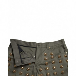 Pantaloncini hot pants a vita alta in cotone decorato verde - IT40-S