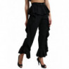 Pantaloni larghi a vita alta con volant in lana nera - IT40-S