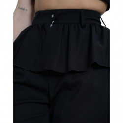 Pantaloni larghi a vita alta con volant in lana nera - IT40-S