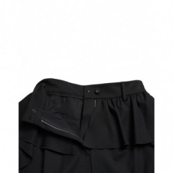 Pantaloni larghi a vita alta con volant in lana nera - IT40-S