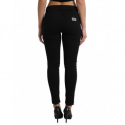 Jeans skinny in denim a vita media in cotone nero - IT42-M