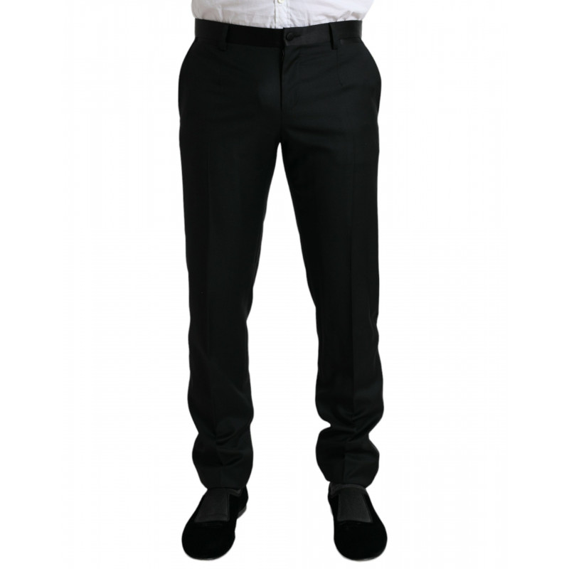 Pantaloni eleganti pantaloni formali slim fit in lana nera - IT50 - L