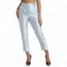 Pantaloni con orlo piegato a vita alta in seta blu cielo - IT42-M