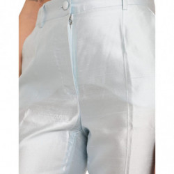 Pantaloni con orlo piegato a vita alta in seta blu cielo - IT42-M