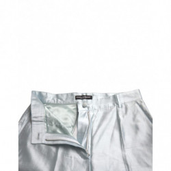 Pantaloni con orlo piegato a vita alta in seta blu cielo - IT42-M