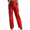 Pantaloni larghi a vita alta in raso di seta rosso - IT40-S