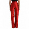Pantaloni larghi a vita alta in raso di seta rosso - IT40-S