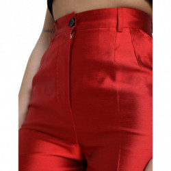 Pantaloni larghi a vita alta in raso di seta rosso - IT40-S