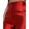 Pantaloni larghi a vita alta in raso di seta rosso - IT40-S