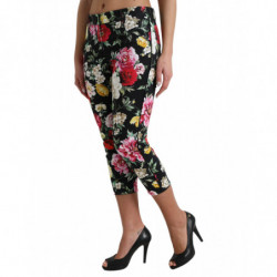 Pantaloni cropped a vita media con stampa floreale nera - IT40-S